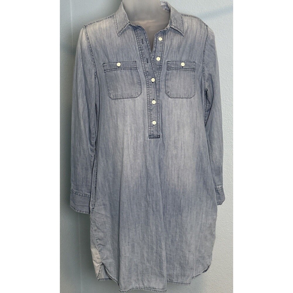 Peyton And Parker Small Dress ‎ Blue Chambray Denim Long Sleeve Shirt Pocket